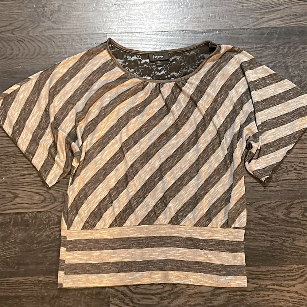 Brown striped shirt w/ lace back detail